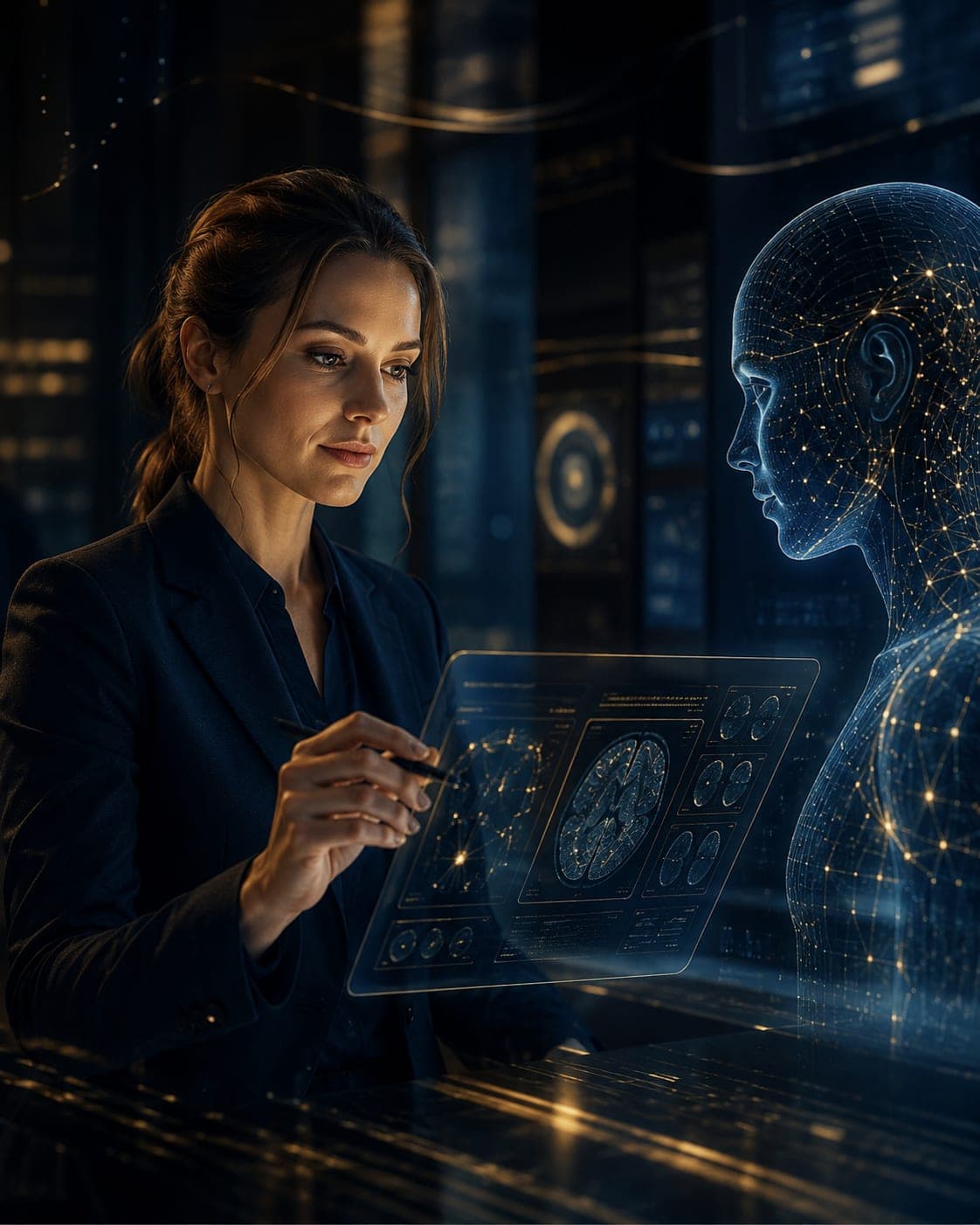 Human professional interacting with an AI-supported medical intelligence interface